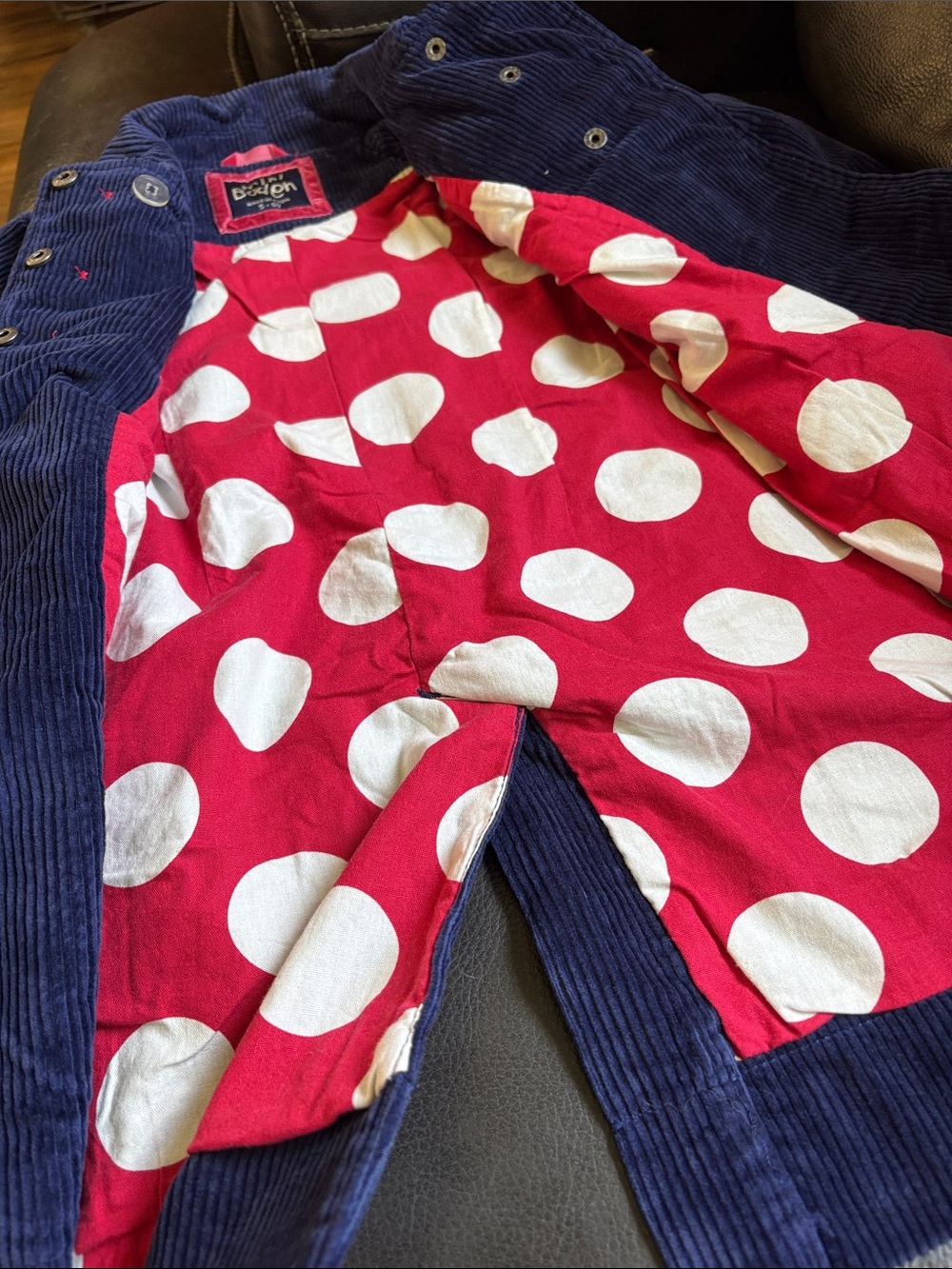 Mini Boden Navy Corduroy Kids' snap front pea coat - Picture 6 of 7
